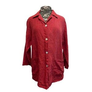 Libeco Lagae Belgian Linen Shirt Shacket Red Long Sleeve Button Up Pockets M‎